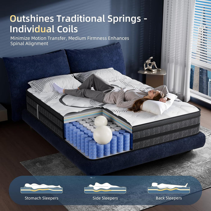 Queen Mattress 12 Inch Hybrid Queen Size Mattress in a Box Medium Firm New Version Memory Foam & Pocketed Springs Pressure Relief Certipur-Us Certified Motion Isolation 365-Night Trial