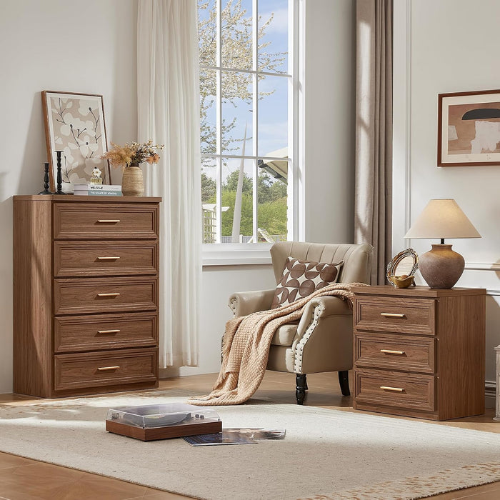 Dresser for Bedroom 5 Drawer 45" Tall with Gold Handle Closet Storage