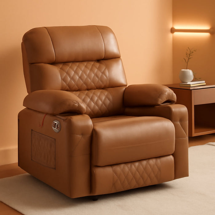 Power Recliner Chair, Electric Reclining with Heat and Vibration for Adult, Cup Holder, USB Port, Extended Footrest, Faux Leather, for Living Room, PR621 (Saddle)