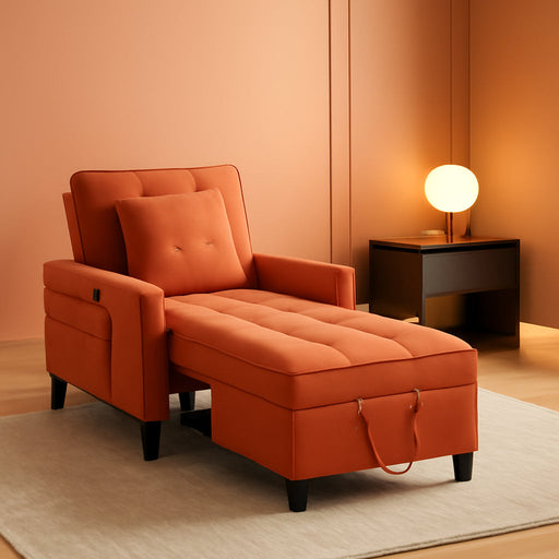 Three In One Velvet Orange Convertible SleeperChair