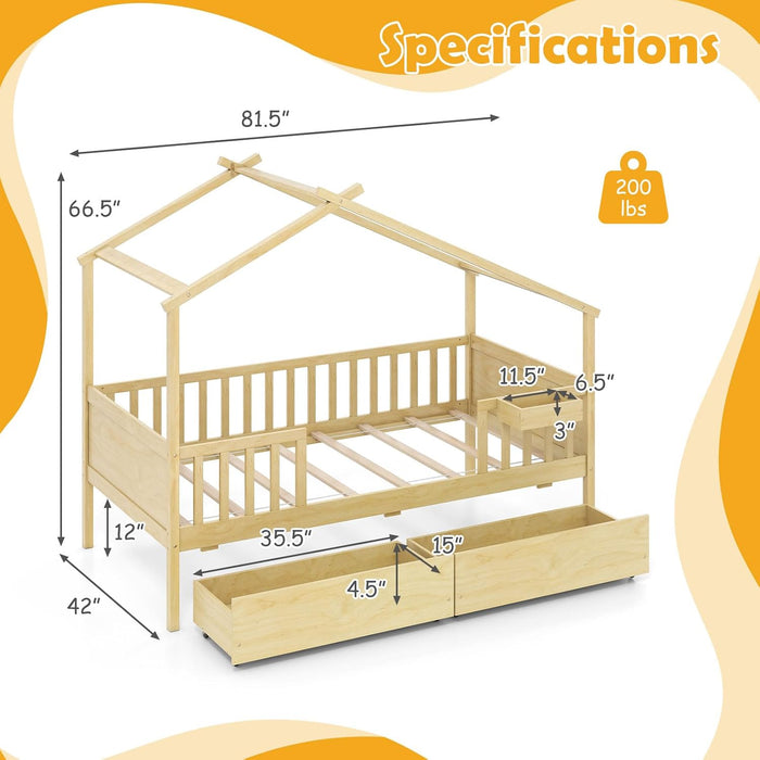 Montessori Twin House Bed With UnderbedStorage Deluxe