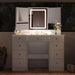 White Makeup Vanity Desk 9 Drawers Wood Dressing Table with 3 Mirrors, Glass Top, Hidden Storage Shelves, LED Lighted