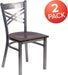 2 Pk. HERCULES Series Clear Coated ''X'' Back Metal Restaurant Chair - Walnut Wood Seat