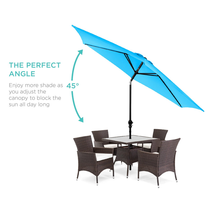 10Ft Outdoor Steel Market Patio Umbrella W/ Crank, Tilt Push Button, 6 Ribs - Sky Blue