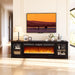 80" Fireplace TV Stand With, Modern 50" Smart Fireplace Fire Place Entertainment Center, Adjustable TV Console with 12-Color LED Lights, for Living Room, Black