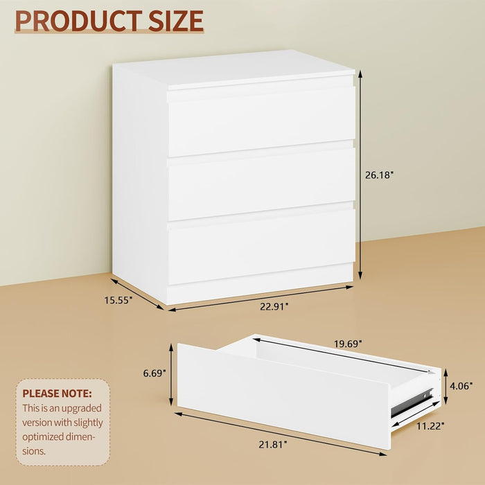 White Wood Dresser for Bedroom, 3 Drawer Dresser for Clothes Storage, Modern Dressers with Wide Drawers, Wide Wooden Chest Drawers for Living Room, Entryway, TV Stand