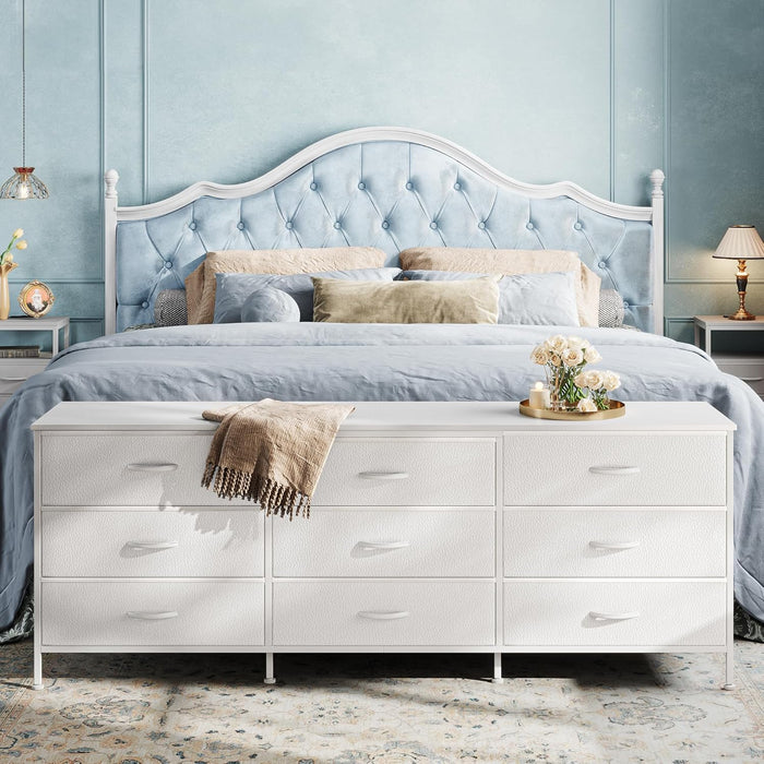 63 Inch White Dresser With EntertainmentCenter Storage