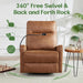 Oversized Recliner Chair, Leather Swivel Rocking Chair Reclining with Phone Holder, Ergonomic Lazy Boy Fabric Sofa Chair with Lumbar Support, Manual Glider Chair for Living Room, RV, Brown