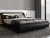 Full Size LED Platform Bed Frame with Adjustable Headboard/No Box Spring Need/Easy Assembly/Faux Leather in Black
