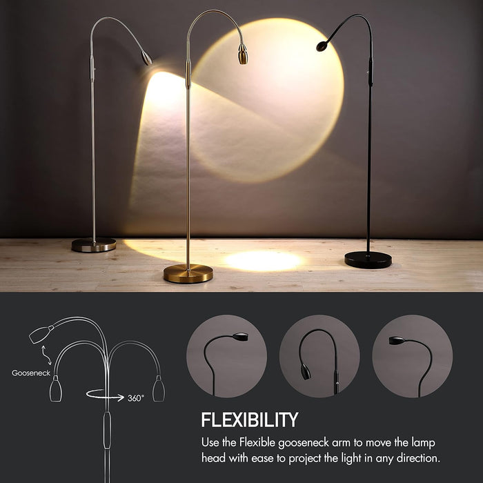 O’Bright Ray – Adjustable LED Beam Floor Lamp, Dimmable and Zoomable Spotlight, Flexible Gooseneck, Reading/Crafting Standing Lamp, Work Table Light, Matte Black
