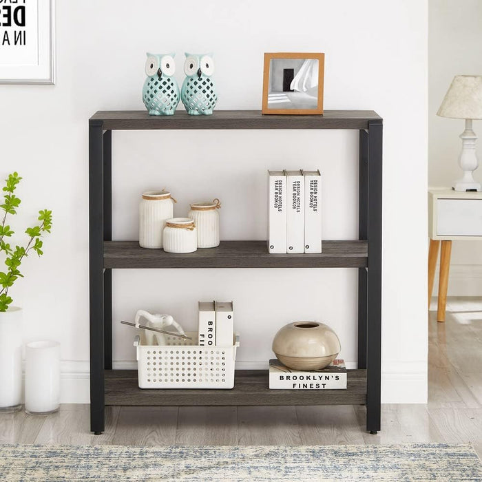 Grey 3-Tier Industrial Bookshelf For Office Storage