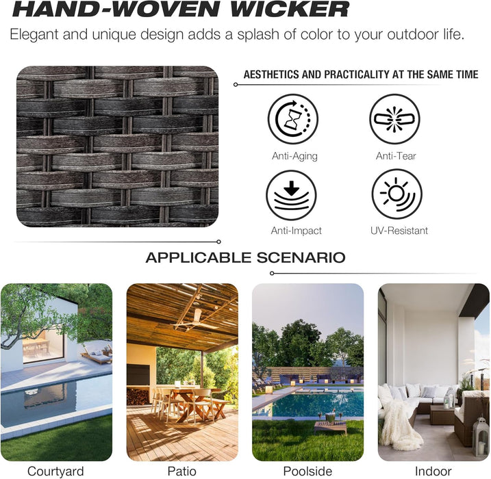 Outdoor Wicker Chair Rattan Patio Dining Chairs Set of 2 PE Wicker Patio Chairs with 4Inch Seat Cushions Outdoor Patio Seating Chair for Garden, Backyard Deck(Mixed Grey/Blue)