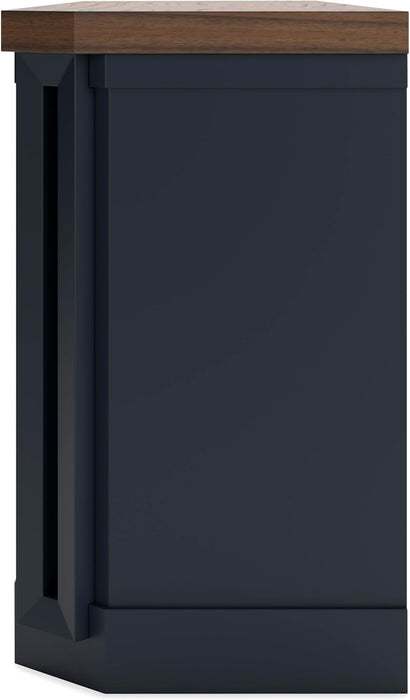 Landocken Contemporary 83" TV Stand for Tvs up to 95" with Fireplace Option, 2 Cabinets, 2 Doors, 2 Adjustable Shelves, Open Cubbies and Cord Openings, Dark Brown & Blue