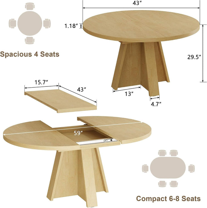 43In-59In Extendable round Dining Table Oval Kitchen Table for 4-8