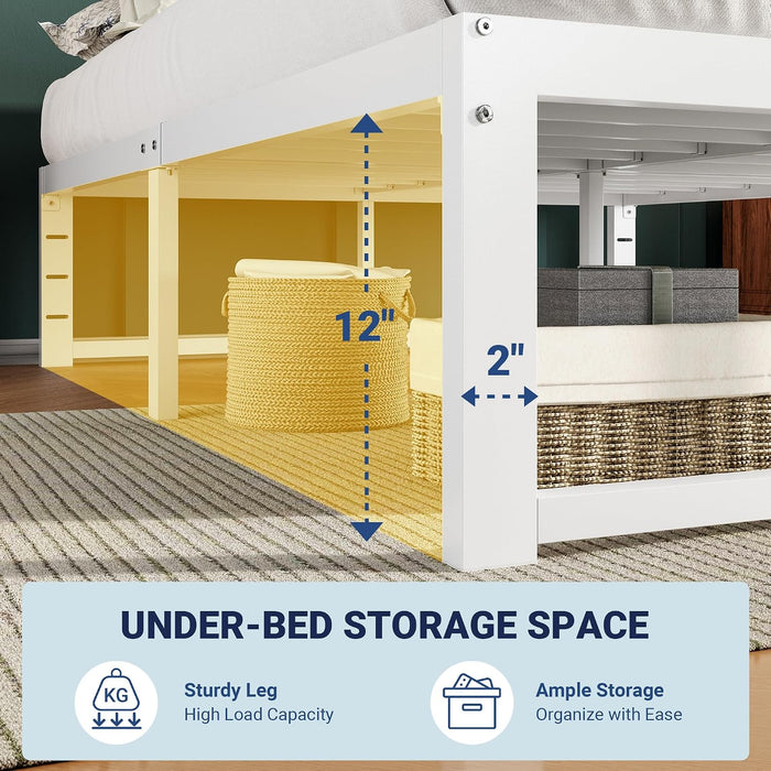 14 Inch Queen Metal Bed Frame, 4000LBS Heavy Duty Support, White