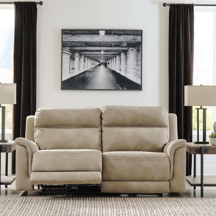 Next-Gen Durapella Power Reclining Sofa with Adjustable Headrest, USB, Extended Ottoman, Faux Leather, 80" W X 42" D X 42" H, Beige Sand