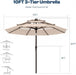 10Ft 3-Tier Patio Umbrella with 32 Solar Powered LED Lights, Windproof Outdoor Market Umbrella for Deck, Poolside & Garden, Sturdy Push-Button Tilt Table Umbrella, Beige