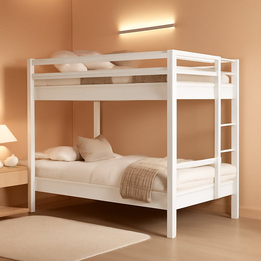 Metal Bunk Bed Full over Full with Ladder and High Guardrail, Heavy-Duty Metal Slats Support, Noise Free, No Box Spring Needed, for Kids and Juniors, White