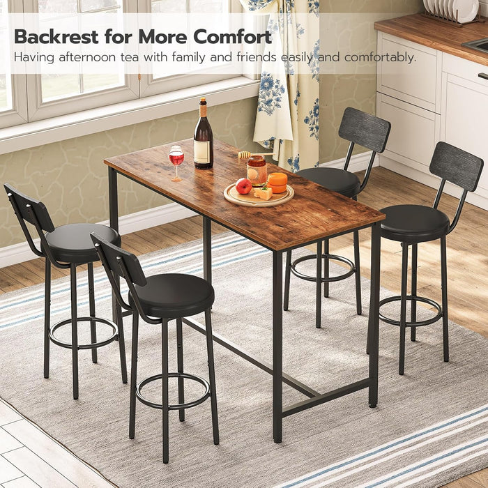 Bar Stools, Set of 2 Bar Stools with PU Upholstered, Bar Chairs with Footrest and Back, 26" Bar Stools for Kitchen Island, Dining Room, Easy to Assemble, Black BK31BY01G1