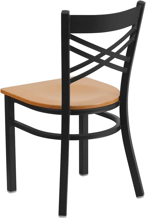 2 Pack HERCULES Series Black ''X'' Back Metal Restaurant Chair - Natural Wood Seat