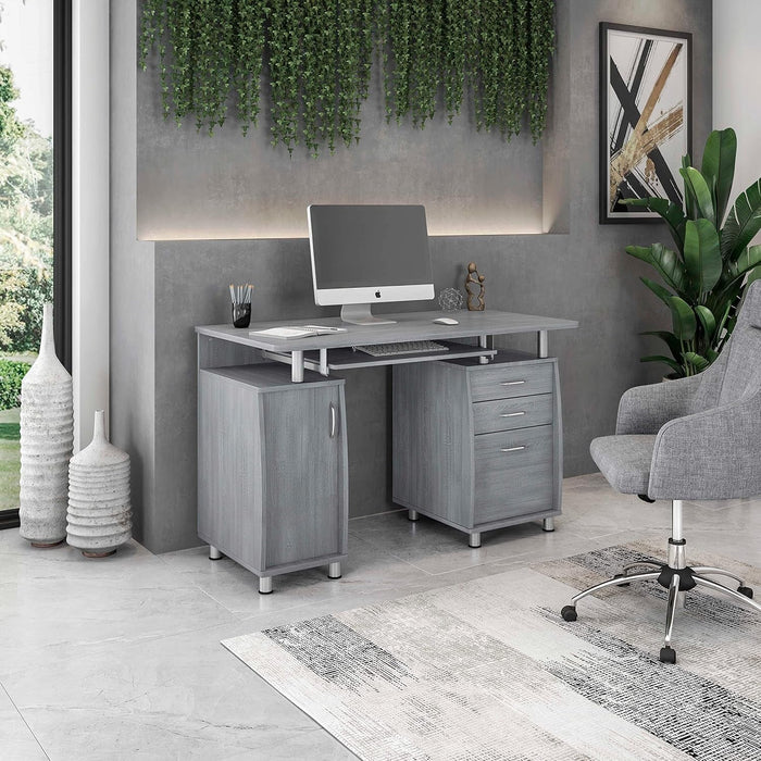 47.5'' Computer Desk with File Cabinet and Drawers, Storage Cabinet with Removable Shelf and Ventilation for CPU, Home Office Desk or Computer Workstation with Keyboard Tray, Grey - ShipItFurniture