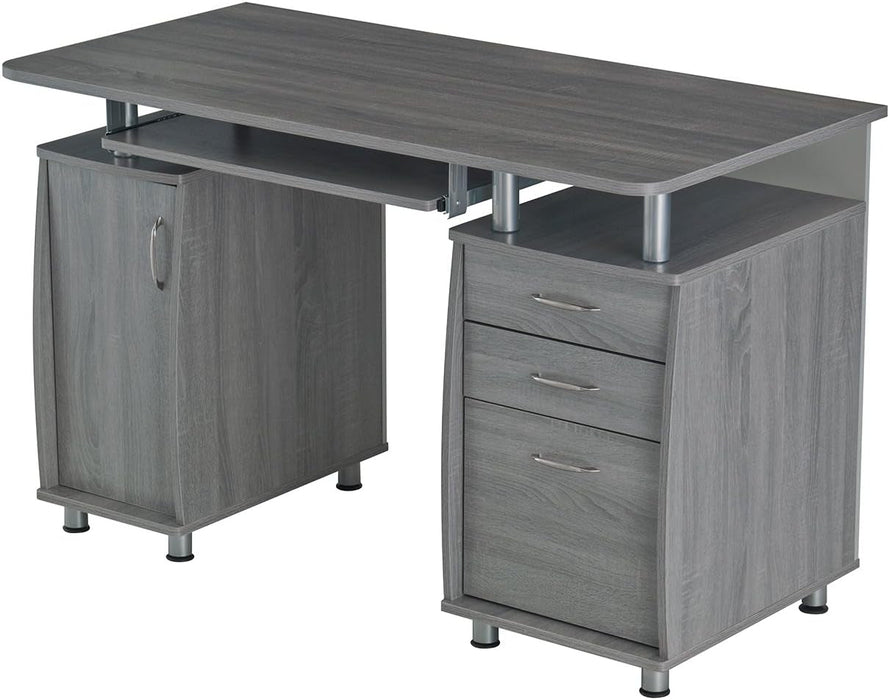 47.5'' Computer Desk with File Cabinet and Drawers, Storage Cabinet with Removable Shelf and Ventilation for CPU, Home Office Desk or Computer Workstation with Keyboard Tray, Grey - ShipItFurniture