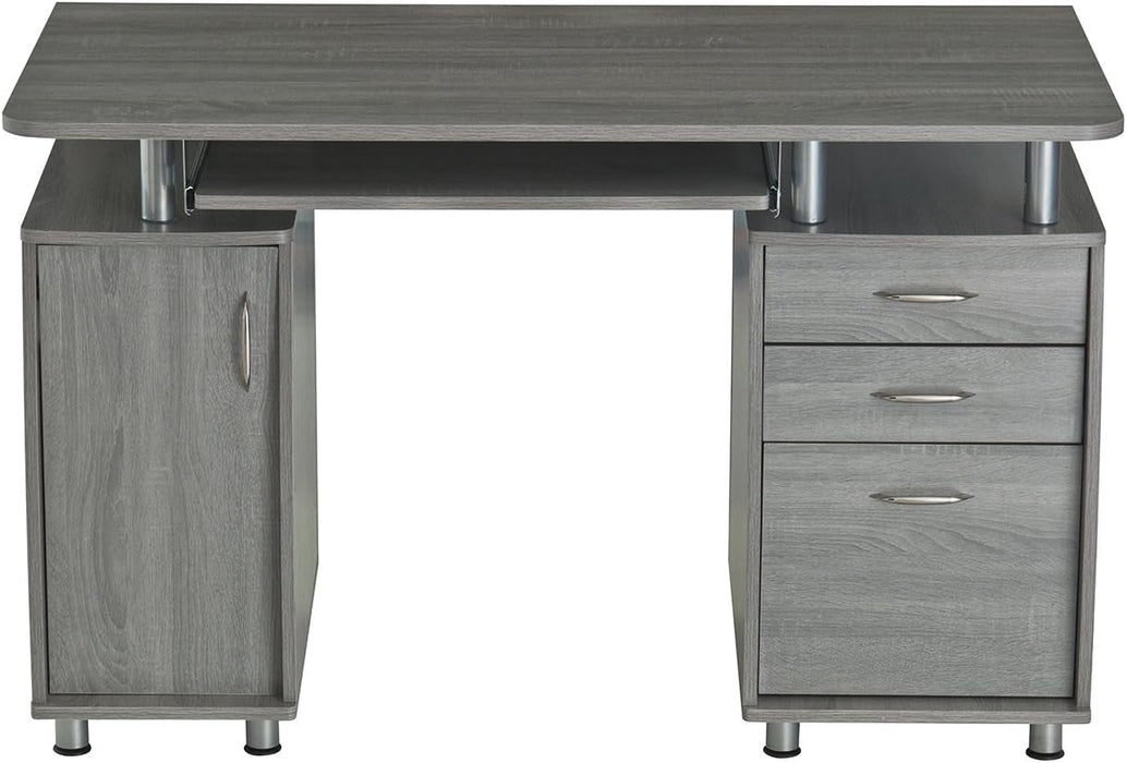 47.5'' Computer Desk with File Cabinet and Drawers, Storage Cabinet with Removable Shelf and Ventilation for CPU, Home Office Desk or Computer Workstation with Keyboard Tray, Grey - ShipItFurniture