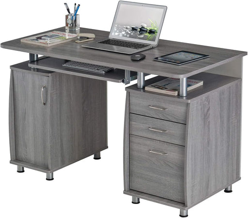 47.5'' Computer Desk with File Cabinet and Drawers, Storage Cabinet with Removable Shelf and Ventilation for CPU, Home Office Desk or Computer Workstation with Keyboard Tray, Grey - ShipItFurniture