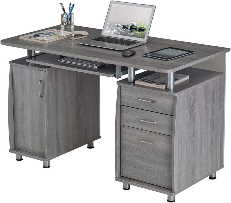 47.5'' Computer Desk with File Cabinet and Drawers, Storage Cabinet with Removable Shelf and Ventilation for CPU, Home Office Desk or Computer Workstation with Keyboard Tray, Grey - ShipItFurniture