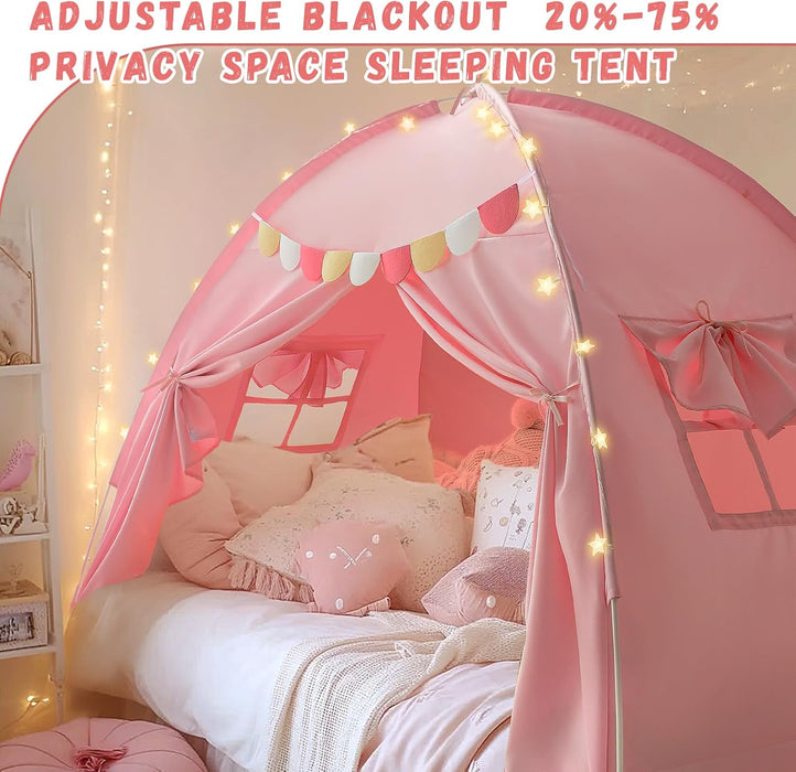 Twin Bed Tent for Kids, Twin Size Bed Tents Indoor Toddler Canopy Privacy Playhouse on Bunk Sleep inside Drafty Room for Girls, Pink, Kid House Toys for Girl Birthday