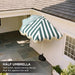 Beverly 9 Ft. Coastal Green and White Striped Half Patio Umbrella with Scalloped Fringe, Crank Lift, and Manual Tilt for Balcony, White Pole UMB1201L