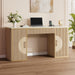 60" Fluted Computer Desk, Wooden Long Home Office Writing Desk with Drawer & Storage Cabinet, Modern Writing Table with Charging Station, High Executive Desk for Office，Bedroom, Nature Oak