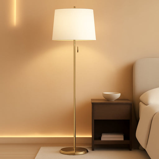 Gold Floor Lamp for Living Room, Tall Standing Lamp 55-65" Adjustable Modern Brass Floor Lamps for Bedroom Reading Office Kids 3 Color Lights Corner Night Stand (9W LED Bulb, White Shade)