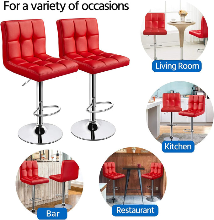 Bar Stools Set of 2, Adjustable PU Leather Swivel Barstools, Modern Counter Stools with Back and Footrest, Counter Height Barstools for Bar, Kitchen, Dining Room, Red