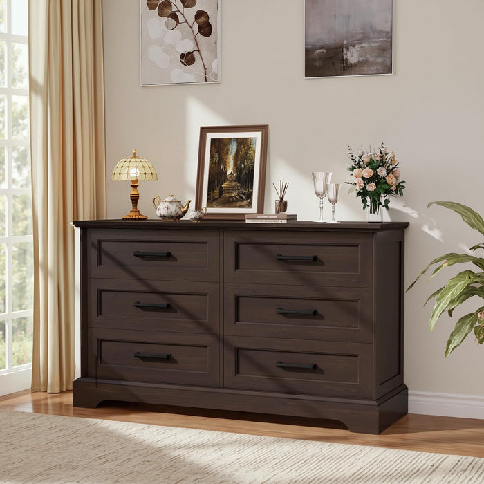 Dresser for Bedroom, Farmhouse 6 Drawers Dressers, Brown