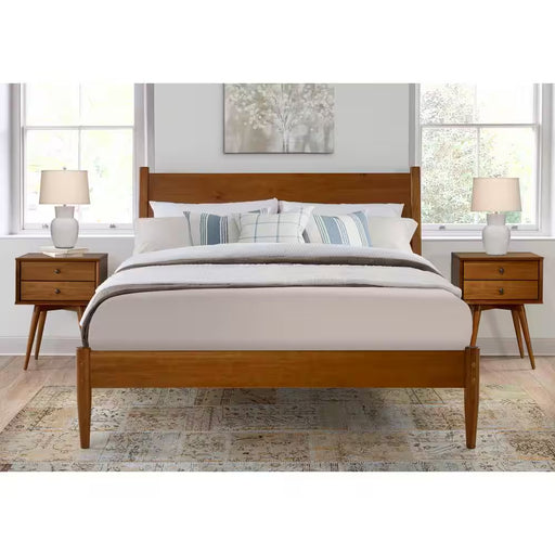 Mid-Century Castanho, Full Size, Panel Headboard, Platform Bed