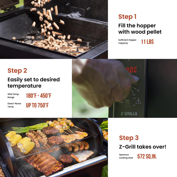 Wood Pellet Grill Smoker with PID Controller, 8-In-1 Master Sear BBQ Grill, Auto Temperature Control, Huge Storage Cabinet Side Shelf with Tool Hooks, 572 Sq in Cooking Area for Outdoor, 600D