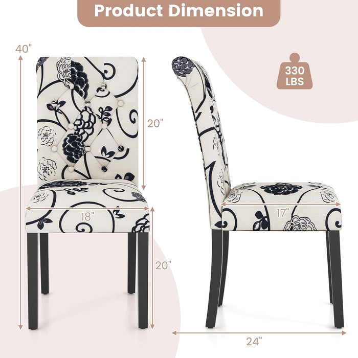 Upholstered Dining Chairs Set of 2, Tufted Fabric Kitchen Chairs W/Padded Seat & Rubber Wood Legs, Farmhouse Accent Chairs W/Patterns, Armless Dining Room Chairs for Restaurant, Living Room