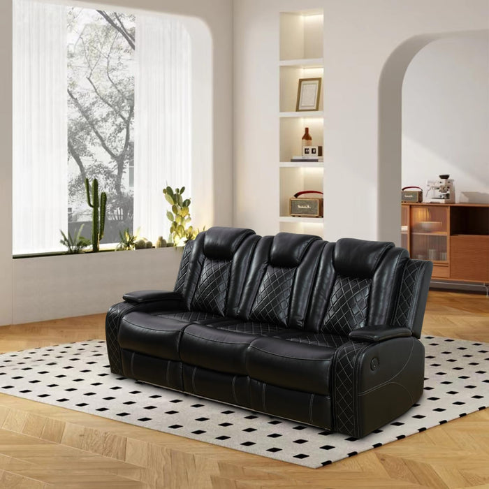 Power Reclining Sofa Set, Living Room Furniture Set with USB Ports, Leather Recliner Couches Set for Living Room/Apartment/Office/Home Theather (Black, Sofa+Loveseat+Chair)