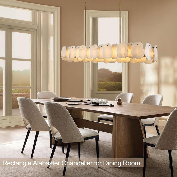 Alabaster Chandelier, 58 Inch Modern Rectangular Chandelier for Dining Room, Dimmable Linear Chandeliers for Kitchen Island, Natural Spanish Marble Stone Chandeliers for Dining Table, Living Room