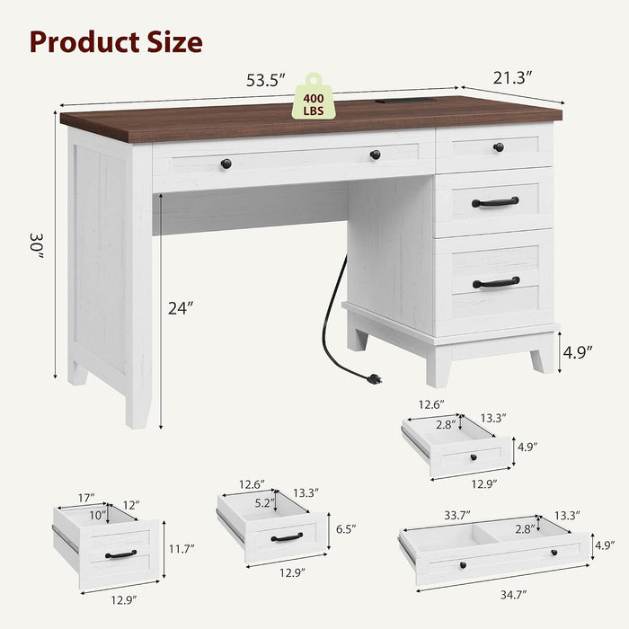 Executive Home Office Desk, Adjustable File Drawer Office Desk