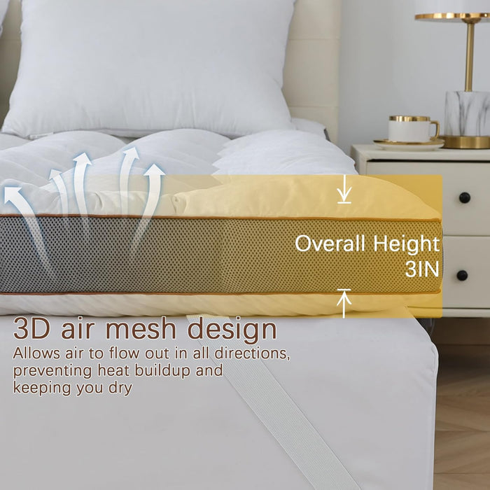 3 Inch Memory Foam Mattress Topper Queen, Extra Soft Pillow Top Mattress Topper with Breathable Air Mesh Sides, 1700GSM Fluffy Shredded Memory Foam Filled & Thicked down Alternative-Lined