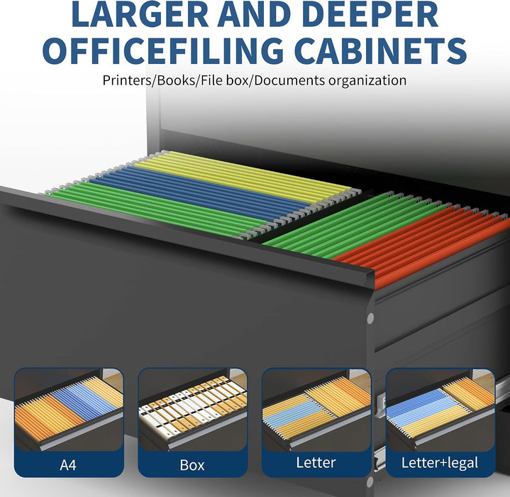 3 Drawer File Cabinet with Lock, Metal Lateral Filing Cabinets