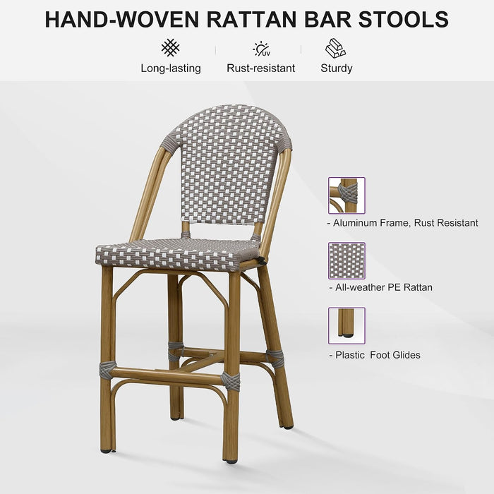 Oversized Counter Bar Stools Bamboo Print Set of 2,Grey White