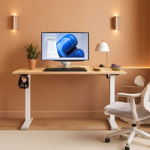 48" X 24" Electric Standing Desk Adjustable Height, 4 Memory Height Settings, Headphone Hook, Cable Manager, Sit Stand up Desk for Home Office & Computer Workstation, Natural