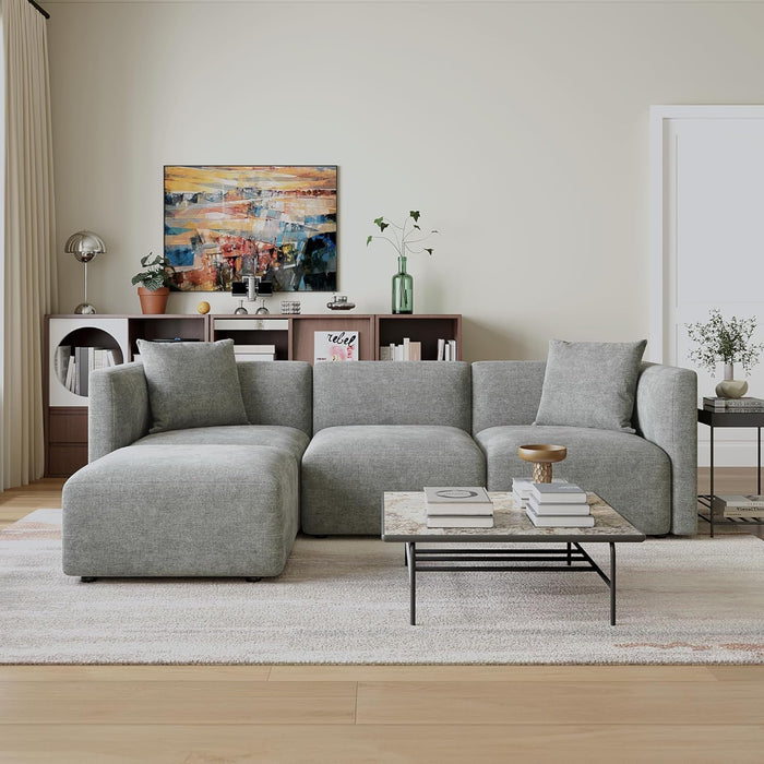 Luxury L-Shaped Upholstery Convertible Modular Sectional Sofa, Contemporary Reversible Couch with Chaise Lounge for Living Room, Apartment, Linen-Like Grey