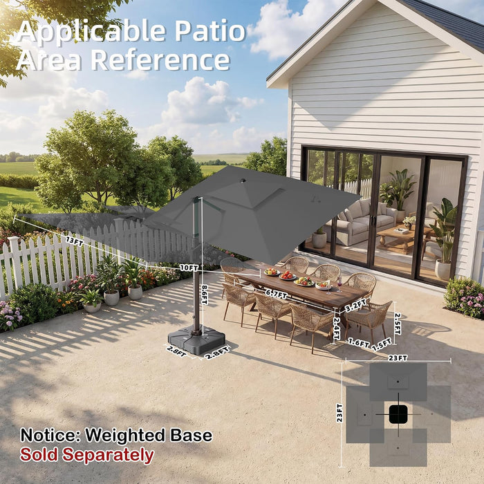 10' X 13 'Patio Umbrella with LED Light Outdoor Cantilever Umbrellas