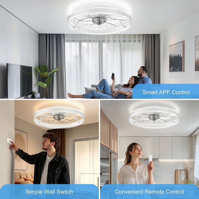 Flush Mount Ceiling Fan with Lights, Remote & APP Control, 20'' Low Profile Ceiling Fan, 3 Color Dimmable and 6 Speeds, Reversible Modern Ceiling Fan for Bedroom and Living Room, A-White