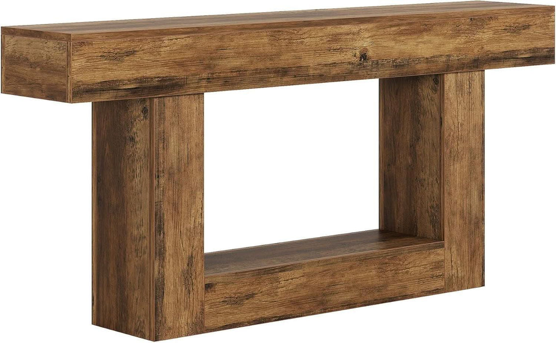 63" Console Table, Farmhouse 2-Tier Entryway Table with U-Shaped Base, Narrow Long Wood Sofa Table behind Couch Table for Living Room, Hallway, Foyer, Vintage Brown