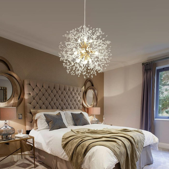 19.9" Gold Modern Crystal Chandeliers Firework, Bubble Chandelier Lighting for Bathroom Dining Room Bedroom Kitchen Island Living Room Light Fixture, 9-Light Gold Hanging round Chandalier